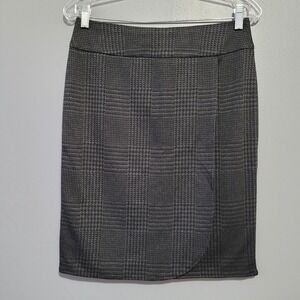 Denver Hayes Women's Black Mini Pinstripe‎ Plaid Dressy Knee High Skirt Size 27